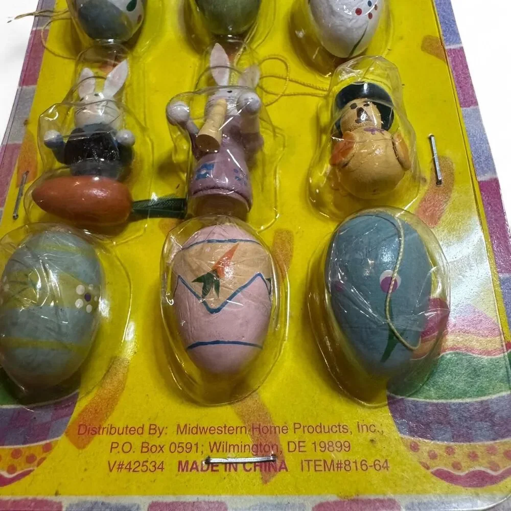 VTG Easter Wooden Painted Ornaments Set 12 Hanging Tree Decor Cottagecore Pastel